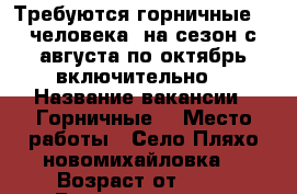 Требуются горничные (2 человека).на сезон с августа по октябрь включительно. › Название вакансии ­ Горничные  › Место работы ­ Село Пляхо(новомихайловка) › Возраст от ­ 18 › Возраст до ­ 40 - Краснодарский край Работа » Вакансии   